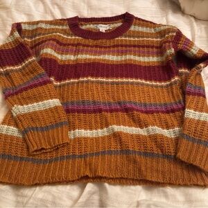 Pink Rose Men's Striped Crewneck Sweater - Orange, Red, and White